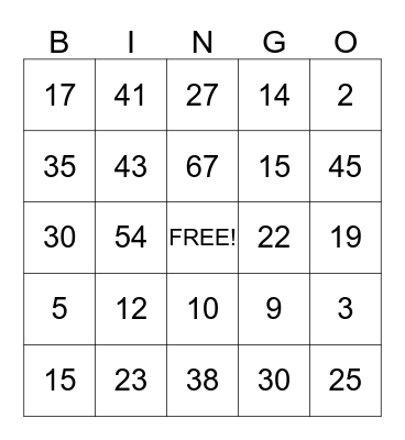 INDOOR RECESS FUN!! Bingo Card