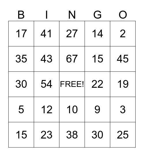 INDOOR RECESS FUN!! Bingo Card