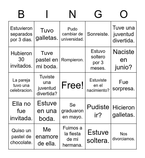 Las fiestas Bingo Card