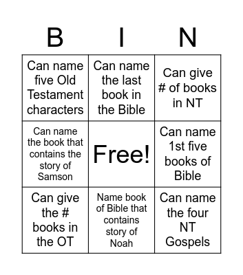 Bible Bingo Card