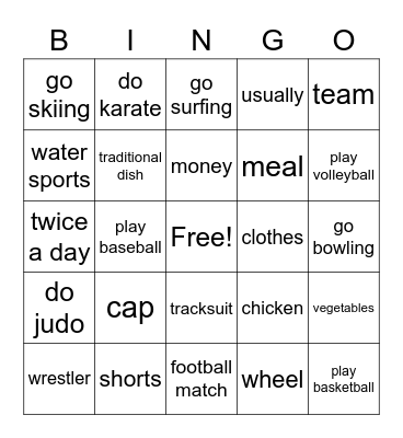 Eyes Open 1  unit 7 Bingo Card