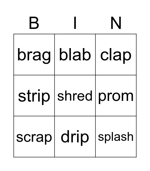 R and L Blends Bingo Card