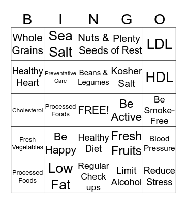 ♥ HEART HEALTHY ♥ Bingo Card