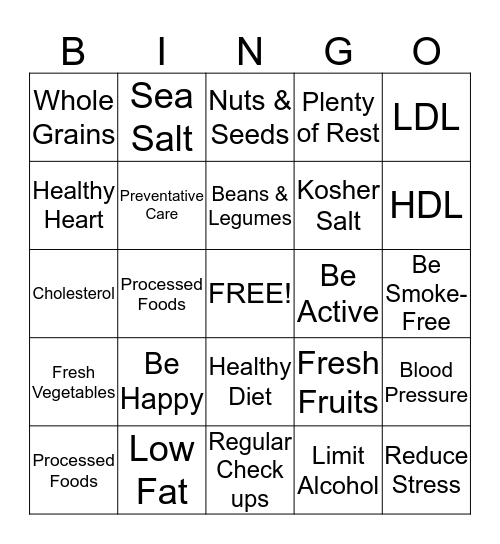 ♥ HEART HEALTHY ♥ Bingo Card