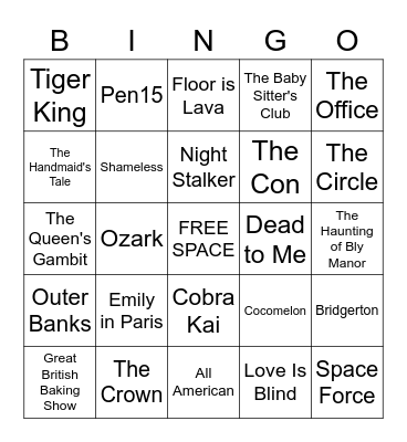 Stay-At-Home Binge Watching Bingo Card