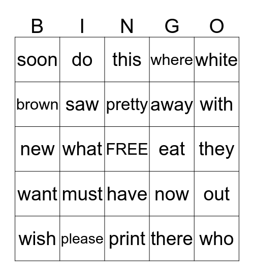 Sight Words Card 2C Bingo Card