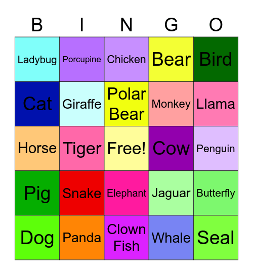 Animals by: dalia jean :) Bingo Card