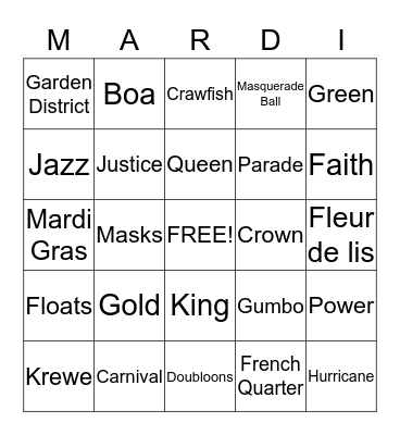 Mardi Gras Bingo Card