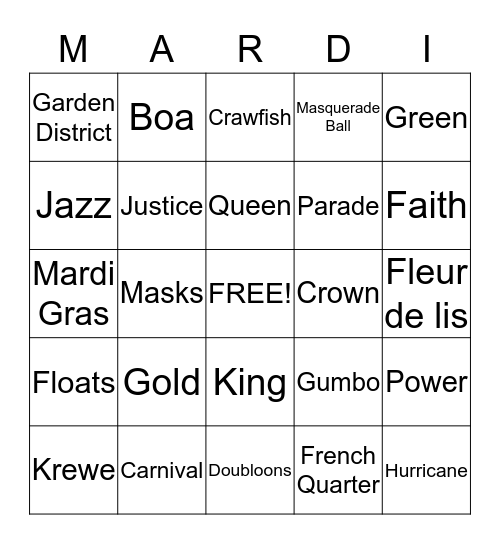 Mardi Gras Bingo Card