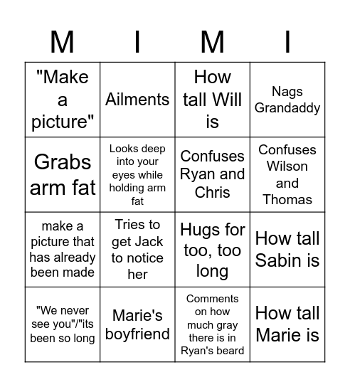 Mimi's BINGO/MIMI Bingo Card