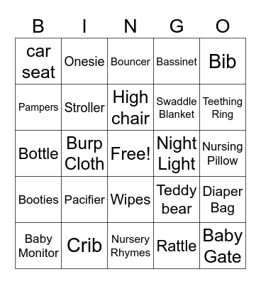 Baby Shower Bingo Card