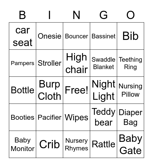 Baby Shower Bingo Card