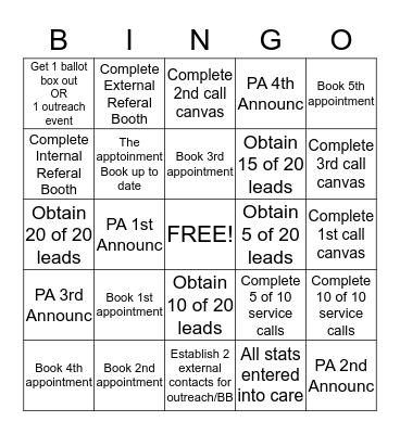 ACTIVITY bingo Card