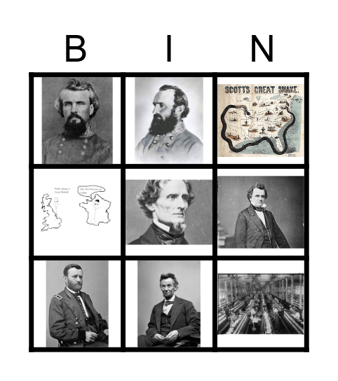 Civil War Visual Review Bingo Card