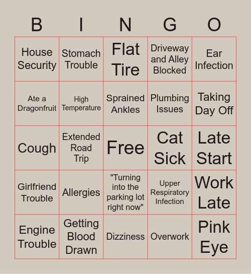 How to take work days off! Bingo Card