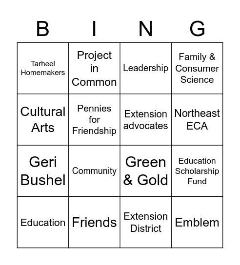 NED ECA District Day Bingo Card
