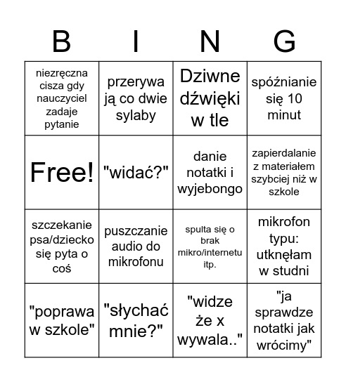 Twoja facetka na zdalnych Bingo Card