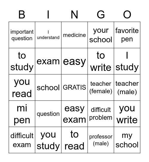 La Escuela Bingo Card