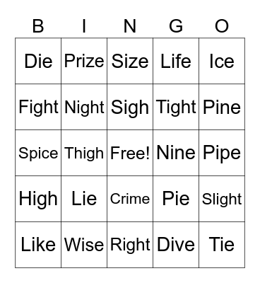 Long I Bingo Card