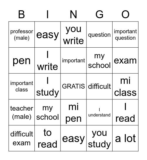 La Escuela Bingo Card