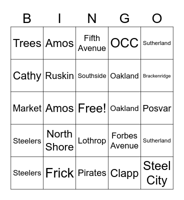 Pitt Bingo Night! Bingo Card