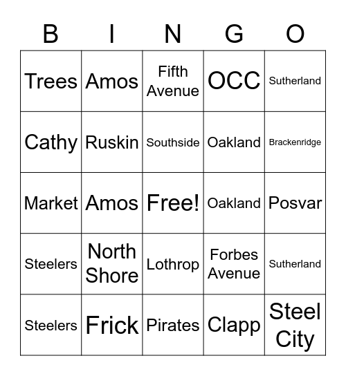 Pitt Bingo Night! Bingo Card