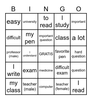 La Escuela Bingo Card