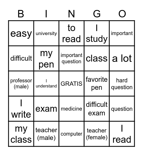 La Escuela Bingo Card