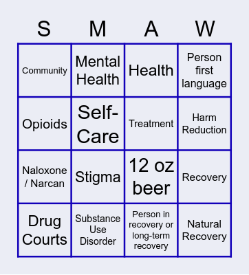 Substance Misuse Awareness Bingo Card