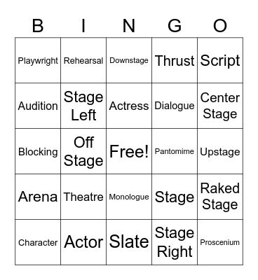 Theatre Vocabulary Bingo Card