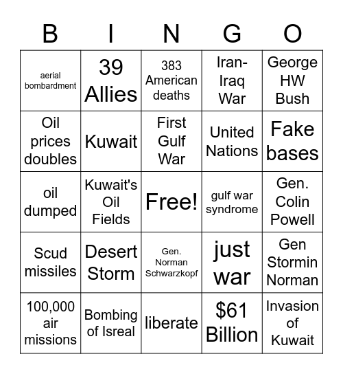 The Gulf War Bingo Card