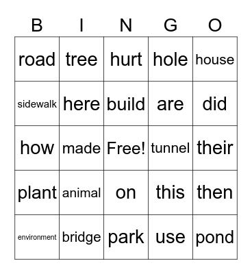 April Vocabulary Bingo Card