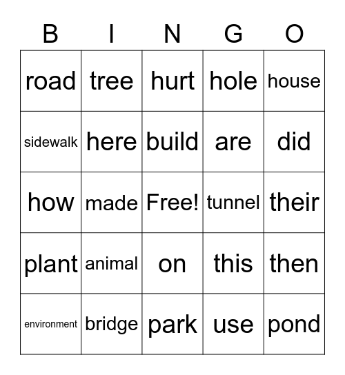 April Vocabulary Bingo Card