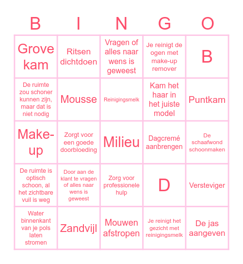 Werken in een beautysalon Bingo Card