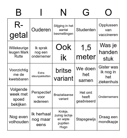 Persconferentie Mark En Hugo Bingo Card