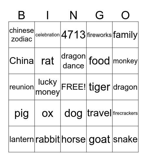 Chinese New Year BINGO! Bingo Card
