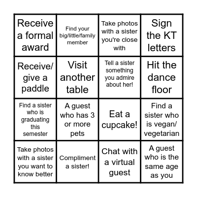 Formal Mixer Bingo Card