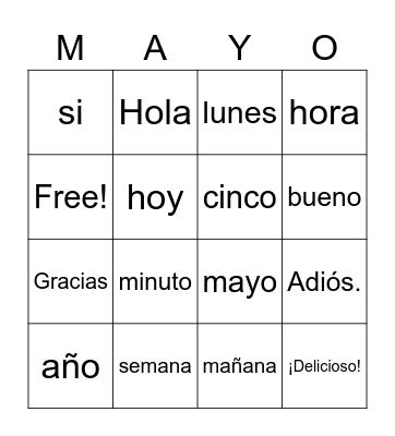 Cinco De Mayo Bingo Card