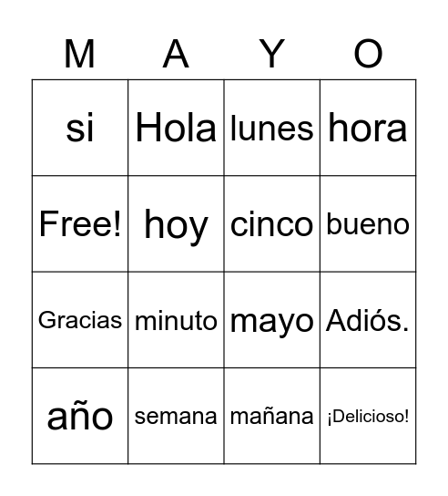 Cinco De Mayo Bingo Card