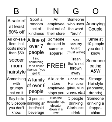 Mall Bingo Card