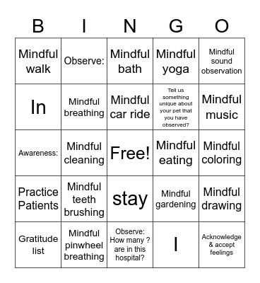 Mindfulness Bingo Card