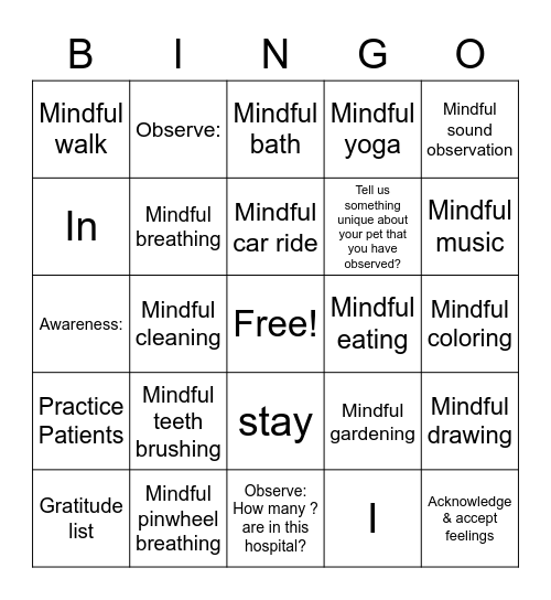 Mindfulness Bingo Card