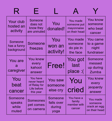 Relay for Life Bingo Card