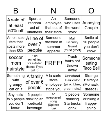 Mall Bingo Card