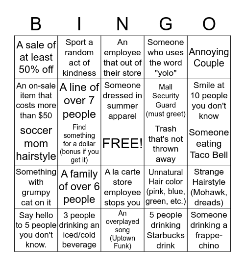 Mall Bingo Card