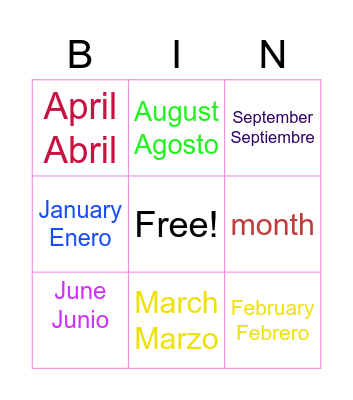 months Bingo Card