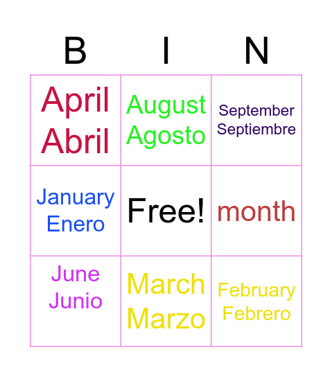 months Bingo Card