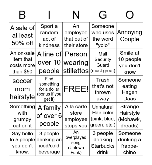 Mall Bingo Card