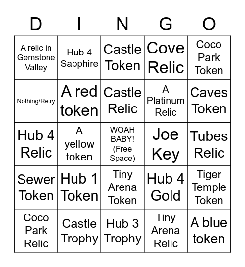 SamuelShark's Dingo Bingo Card