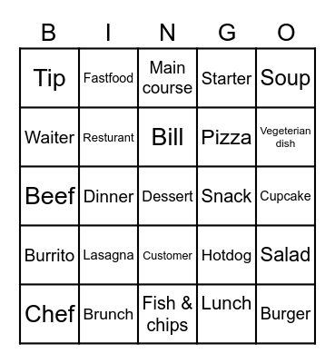 At the restaurant Bingo Card
